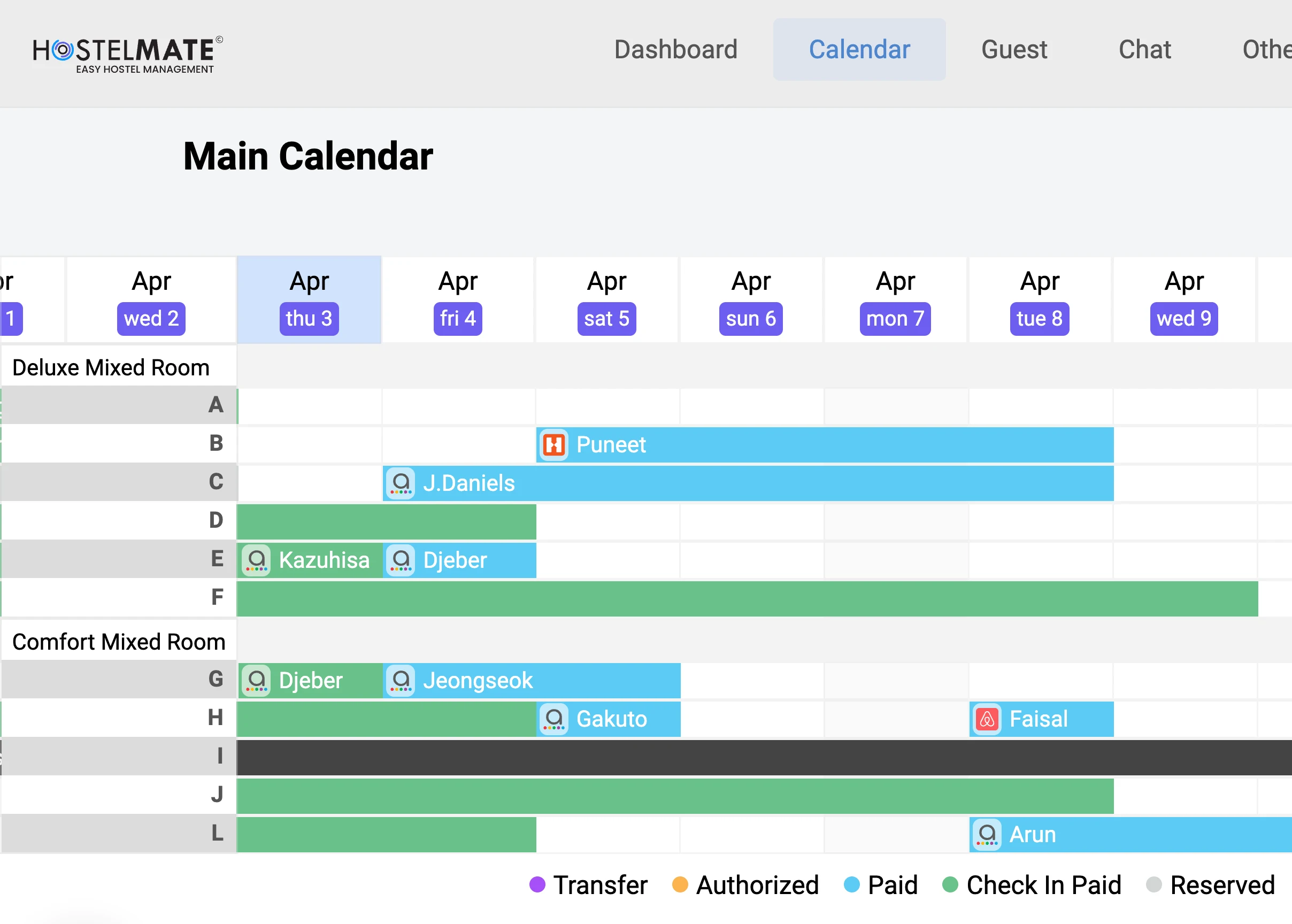 Drag-and-drop bed reassignment in Hostel Mate interface
